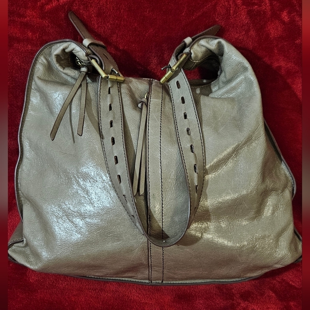 HOBO Gray Leather Satchel with Slouchy Silhouette - Picture 2 of 9